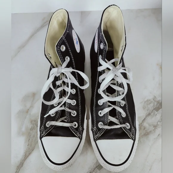 Converse Chuck Taylor All Star Black Leather High Top Sneakers, 11(M) 13(W) - Picture 4 of 9